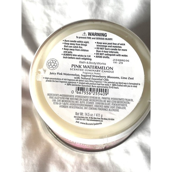 BATH AND BODY WORKS 3-WICK CANDLE 14.5 OZ  Pink Watermelon Scented Luminary - Picture 8 of 10